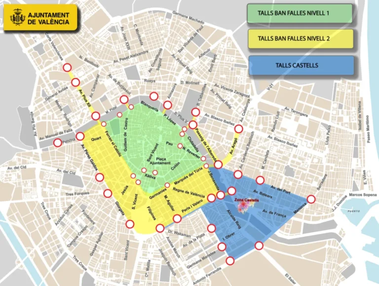 El centro de Valencia cerrado al tráfico durante las Fallas 2023