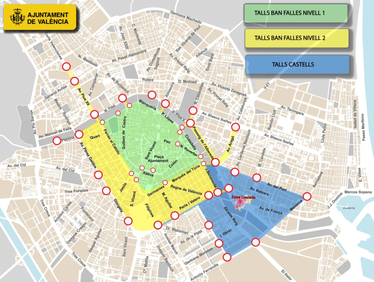 Falles 2023, trànsit, restriccions, València, transport públic, aparcaments, Falles 2023, tráfico, restricciones, transporte público, aparcamientos