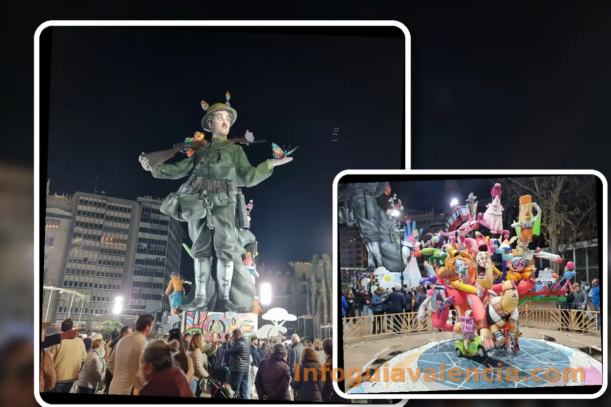 Las fallas municipales 2026 ya lucen en la plaza del Ayuntamiento con Hope y Valencia es mou 1 falles municipals 2026 / fallas municipales 2026