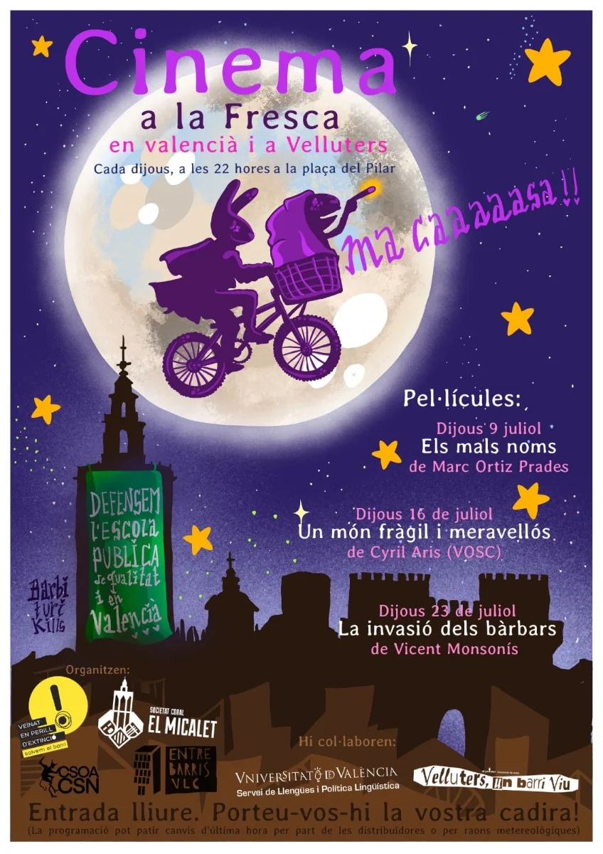 Cinema a la fresca en València: tres dijous de juliol a la plaça del Pilar 2 Cartell del cinema a la fresca en València a Velluters - fotografia 2