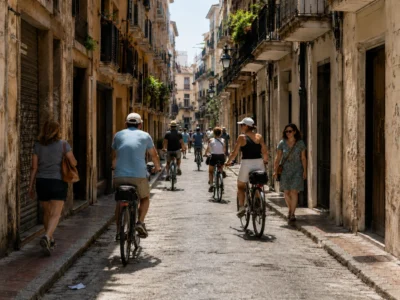 turistes amb bici circulant per València