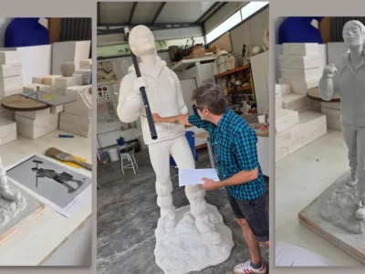 Monument als voluntaris de la dana de Paco Roca durant el procés de modelatge