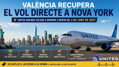 Airbus A321XLR de United Airlines, model que operarà la ruta directa entre València i Newark