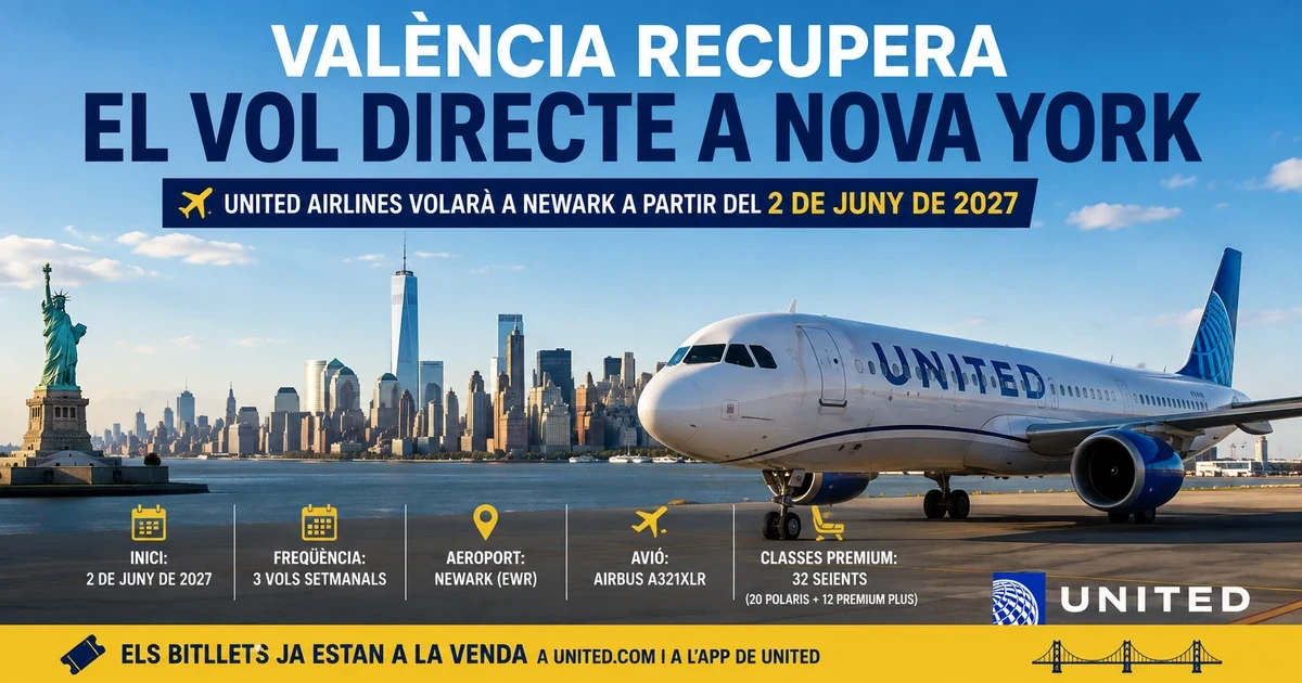 València recupera el vol directe a Nova York: United volarà a Newark des de juny de 2027