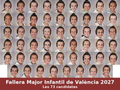 Collage amb les 73 candidates a Fallera Major Infantil de València 2027