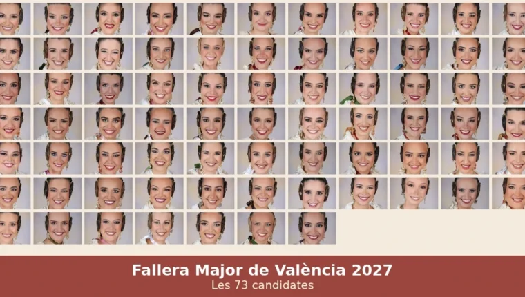 Collage amb les 73 candidates a Fallera Major de València 2027