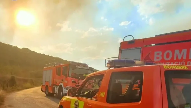 Bombers treballen en l’extinció de l’incendi forestal de Tuéjar