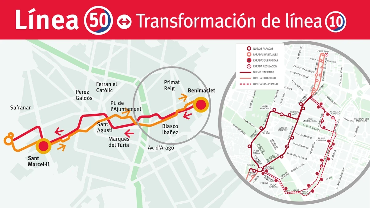EMT rediseña las líneas 8, 10 y 11: así serán las nuevas 50, 51 y 58 4 emt valencia linia 50 transformacio 10