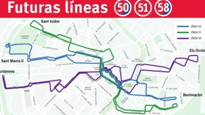 Mapa de les noves línies EMT 50, 51 i 58 a València